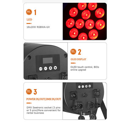 Outdoor Stage Light IP65 Waterproof 18x20W LED Par RGBWA+UV 6 in 1 DMX512 Wash Light for Wedding Party Disco Event Bangunan Fasad
