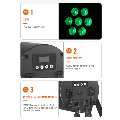 Lampu panggung Led Par RGBWA UV 6IN1 7x20w IP65 Waterproof Dmx Led Par