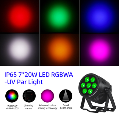 Lampu Par LED Luar Ruangan IP65 Tahan Air RGBWA-UV DMX 512 Kontrol 6in1 7*20W