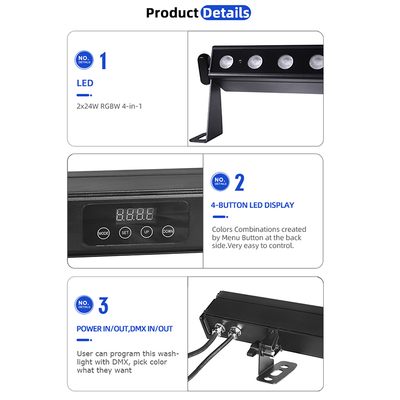 Daya baterai 24x2W DMX512 LED Wall Washer IP65 Waterproof dengan efek RGBW untuk pencahayaan luar komersial