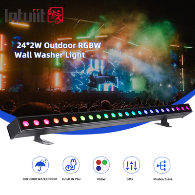 Lampu Pembersih Dinding Led Bangunan Luar IP65 24 * 2w Waterproof RGBW Pembersih Dinding Bar DJ Led Pixel Bar Light Party