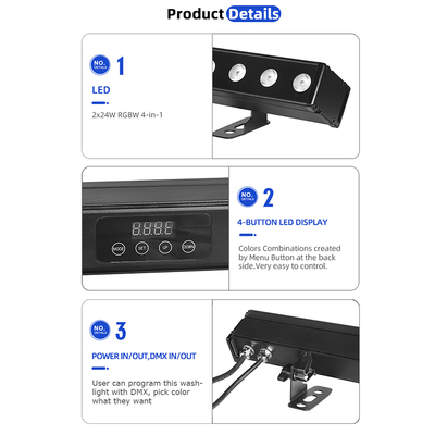 Lampu Pembersih Dinding Led Bangunan Luar IP65 24 * 2w Waterproof RGBW Pembersih Dinding Bar DJ Led Pixel Bar Light Party