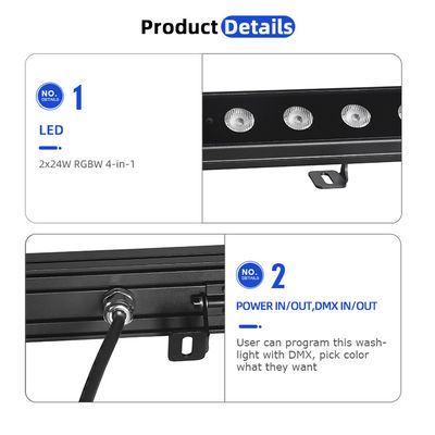 IP65 Waterproof LED RGBW Wall Washer Light 24*2W Outdoor Aluminium Lamp Body untuk Taman & Landscape Bangunan Tinggi