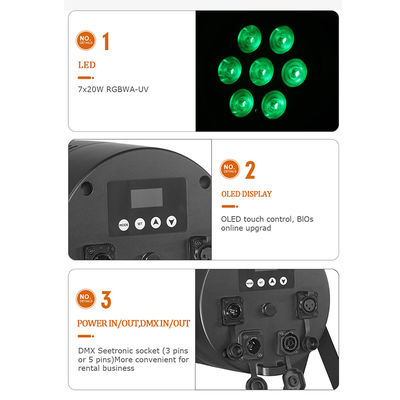 Lampu Panggung Profesional Tahan Air IP65 DJ Disco 7*20W RGBWA UV 6in1 LED Par Lights dengan Kontrol DMX512