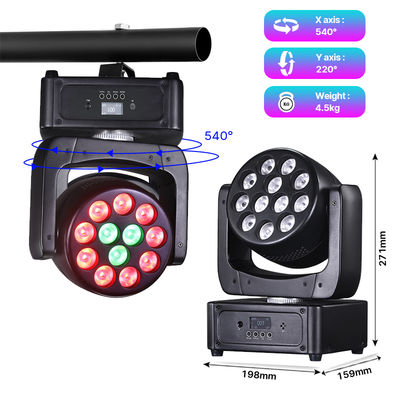 Lampu LED Moving Head 12*8W DJ RGBW Wash Beam DMX512 Aktif Suara untuk Pesta Pernikahan Disko