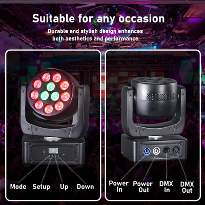 Pencahayaan panggung Peralatan DJ Acara profesional 12*8W RGBW 4in1 Cuci LED Mini Moving Head Beam Light