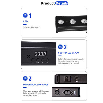 Hot Sale 4in1 RGBW LED 24*2W Wall Washer Linear Strip Light Sound Controlled DMX Stage Wash Lamp untuk Klub Malam