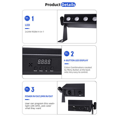 Professional 9 Degree Narrow Beam LED Wall Washer 24x2W RGBW 4in1 DMX512 Indoor Linear Wash Light Bar untuk Acara Tahap