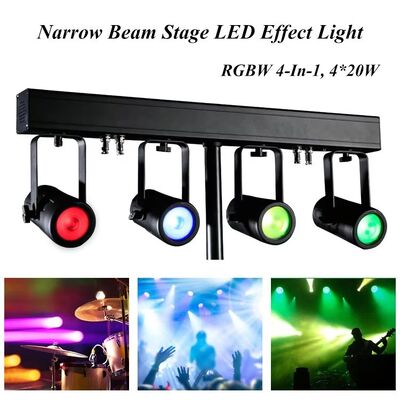 Kit Lampu Sorot LED PAR RGBW 4-in-1 4x20W — Sistem Pencahayaan Panggung DMX512 Berkas Sempit 4,5° untuk Pernikahan, DJ & Acara