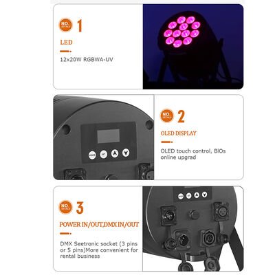 12*20W RGBWA + UV 6in1 Lampu Par LED IP65 Tahan Air Luar Ruangan DMX512 Lampu Panggung untuk Pesta DJ Pernikahan