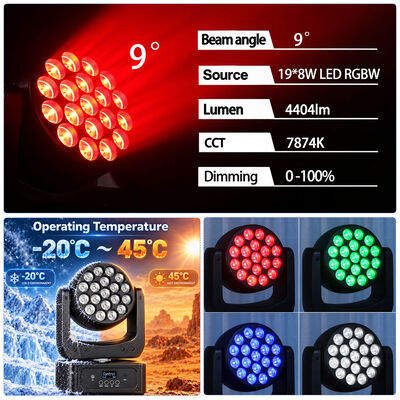 Lampu Panggung LED Disco DJ Lampu Wash Bergerak Rgbw 4in1 19x8w