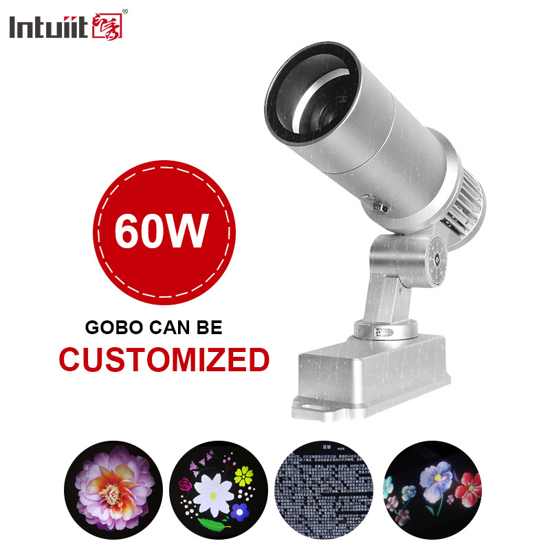60W Gobo Projector Custom Logo Led Light HD Image Untuk Outdoor Ip65 Berputar Lampu Proyeksi Iklan Untuk Pernikahan