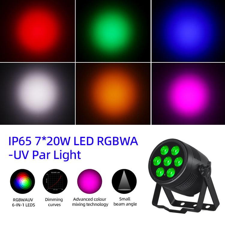 LED Par Lampu 6in1 Lampu panggung 7x20W RGBWA-UV DMX512 Kontrol Lampu DJ Luar Ruang Untuk Acara Pesta Klub Disco Acara Pernikahan