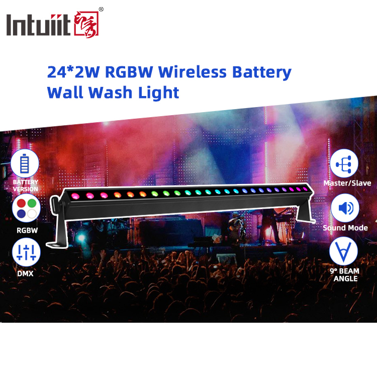 IP20 24x2W RGBW 4in1 Baterai nirkabel Smart kontrol suara aktif LED Wall Washer Bar Light
