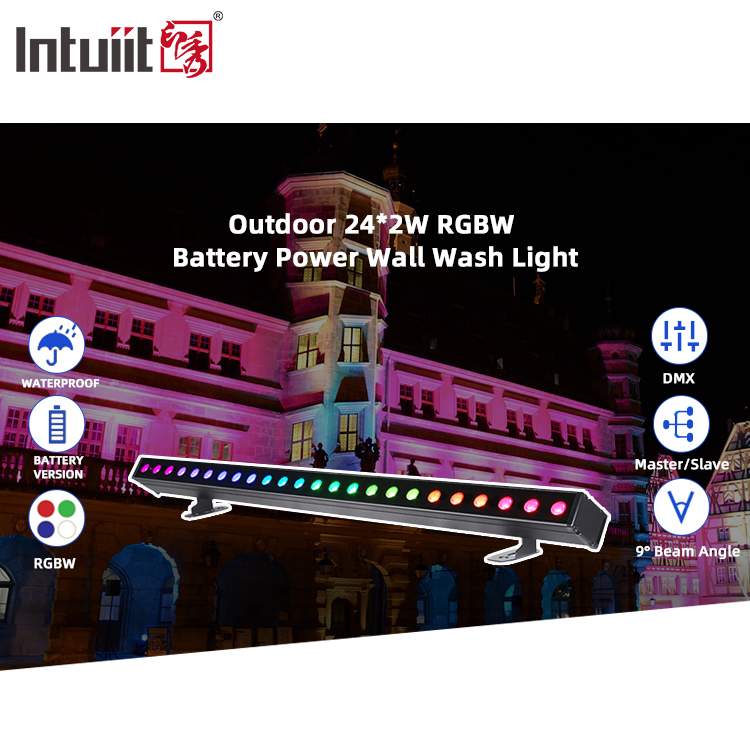 Daya baterai 24x2W DMX512 LED Wall Washer IP65 Waterproof dengan efek RGBW untuk pencahayaan luar komersial