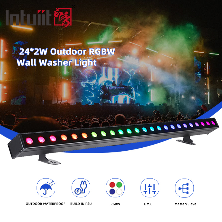 Lampu Pembersih Dinding Led Bangunan Luar IP65 24 * 2w Waterproof RGBW Pembersih Dinding Bar DJ Led Pixel Bar Light Party