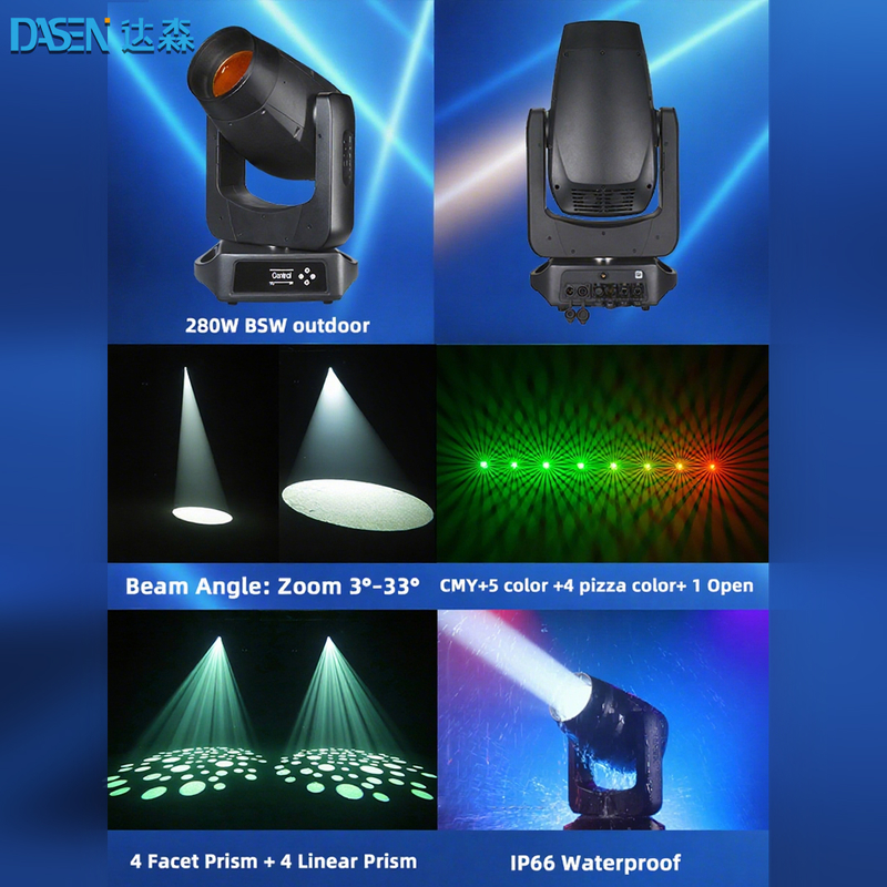 Lampu Panggung Moving Head LED 280W BSW 2025 DMX512 Beam Spot Wash 3in1 untuk DJ Disco Show CMY