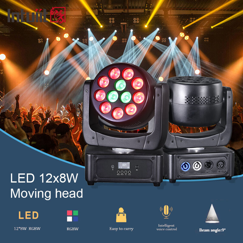 Lampu Panggung Pabrik 12x8W RGBW LED Wash Moving Head Light dengan Kontrol DMX512 Aktif Suara