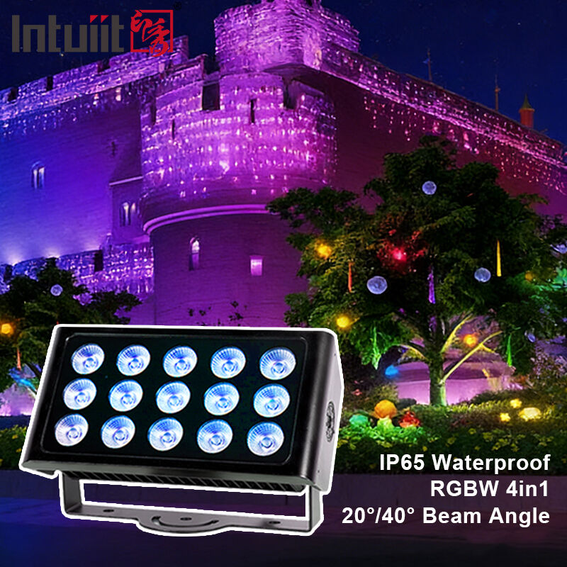 Lampu banjir LED tahan air IP65 profesional 15x5W RGBW 4 in 1 Lampu Tanah Air Luar Ruangan Lampu Arsitektur Aluminium