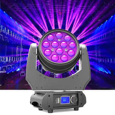 DMX Zoom Wash Moving Head Stage Light 12x10W 60 ° Sudut Sinar IP20