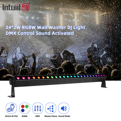 Kontrol Suara 24pcs*2w DMX512 RGBW 4in1 Pixel Linear Bar Lampu Cuci Dinding Led Pencahayaan Profesional