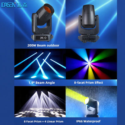 Model Baru LED 200W Dengan Roda Delapan Warna Efek Lampu Panggung Beam Moving Head Light Dj Club Acara Panggung