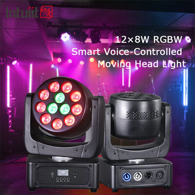 Lampu Panggung Moving Head Wash LED RGBW 4IN1 12X8W Aktif Suara untuk Pesta Acara
