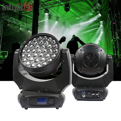 Profesional 37x10W RGBW 4-in-1 LED Zoom Moving Head Wash Light 5-60 derajat Big Bee Eye Pencahayaan panggung untuk pertunjukan stadion konser