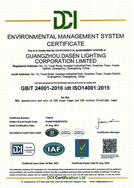 Cina Guangzhou Dasen Lighting Corporation Limited Sertifikasi